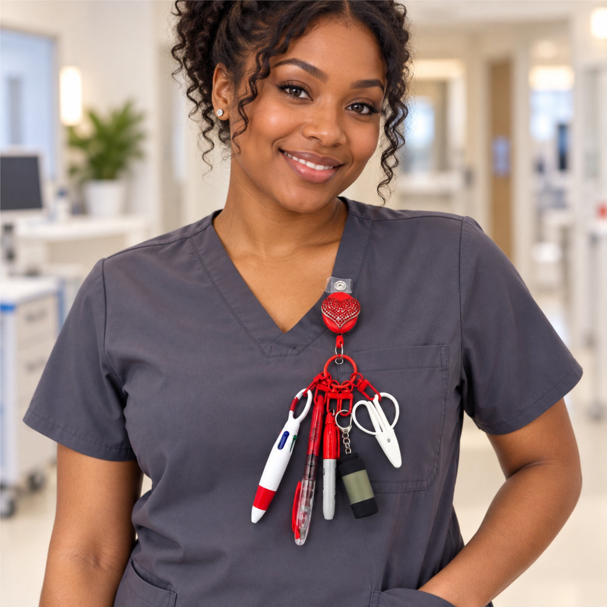 Red Nurse & CNA Badge Holder with Accessories