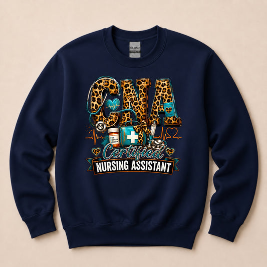 CNA Certified Nursing Assistant Leopard Design Sweater