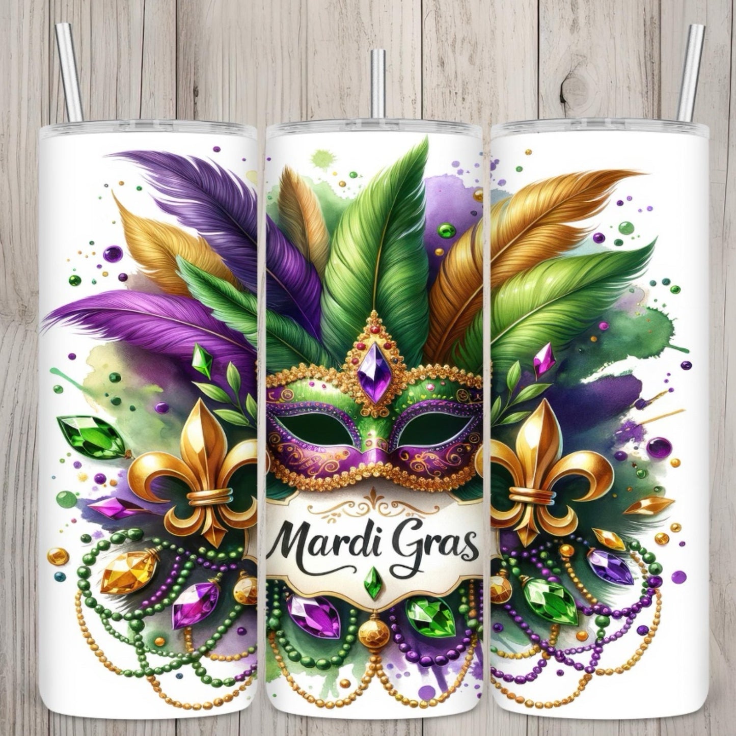 Jeweled Mask Mardi Gras Tumbler