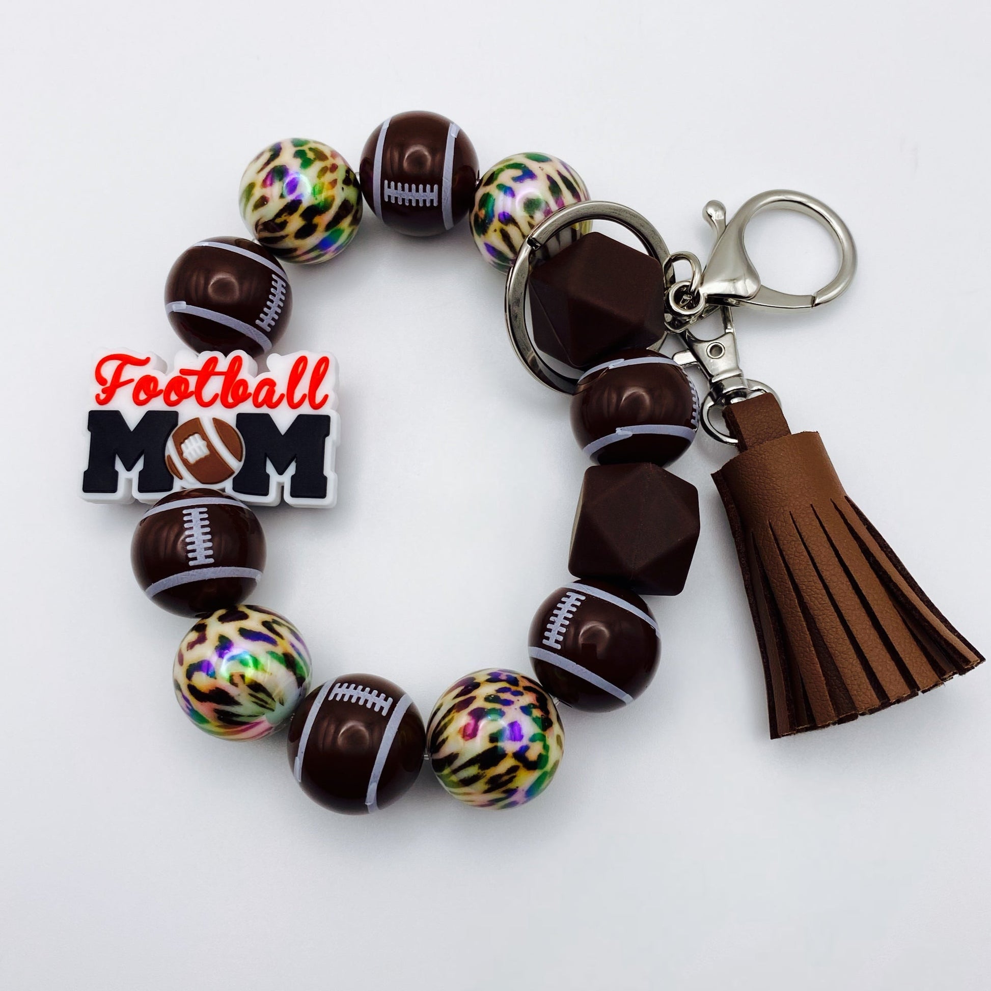 Football Mom Beaded Keychain Wristlet - Joanell Creations