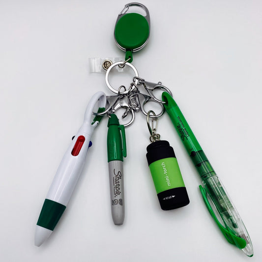 #2-Green Carabiner Badge Holder With Accessories - Joanell Creations