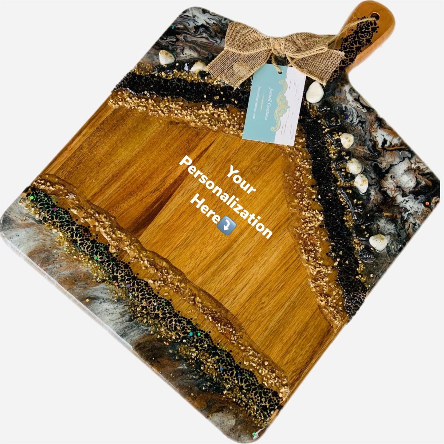 Bamboo/Resin Art Charcuterie Serving Board-Click to add personalization details - Joanell Creations