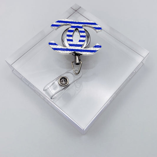 Beautiful Blue and Silver Double C Inspired Work Badge Reel - Joanell Creations