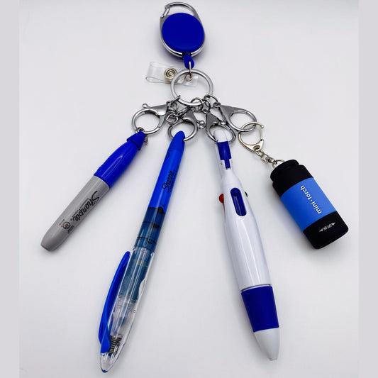 Blue Carabiner Badge Holder With Accessories - Joanell Creations