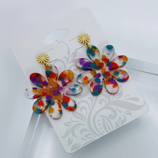 Colorful Floral Acetate Earrings - Joanell Creations