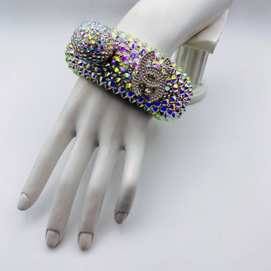 Crystal AB Custom Party Time Flask Bangle Bracelet (Narrow Fit) - Joanell Creations