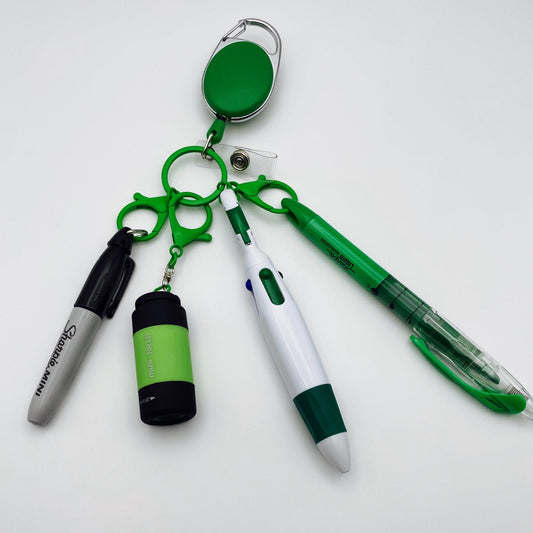 Green Carabiner Badge Holder With Accessories - Joanell Creations