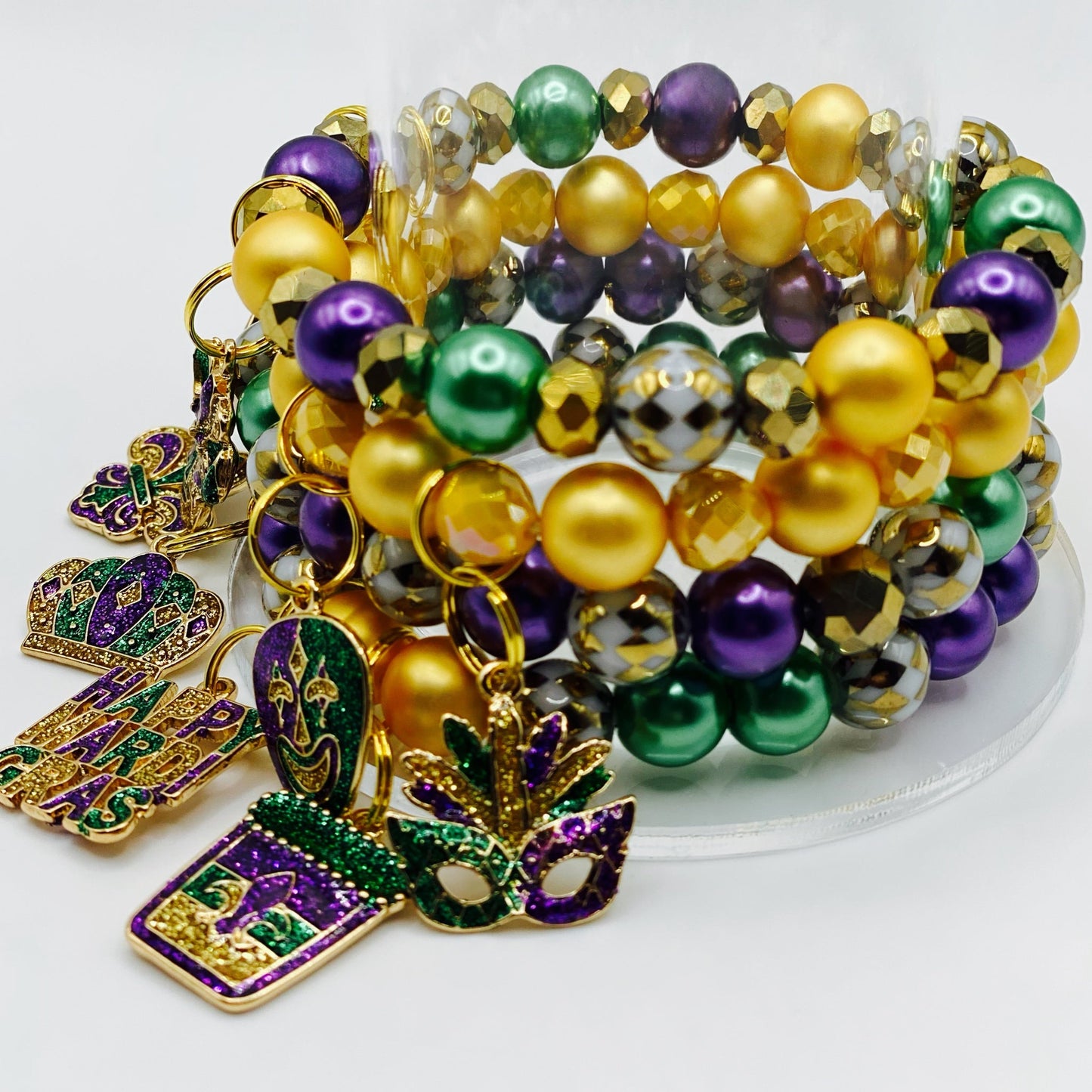 HAPPY MARDI GRAS 4pc Bracelet Set - Joanell Creations