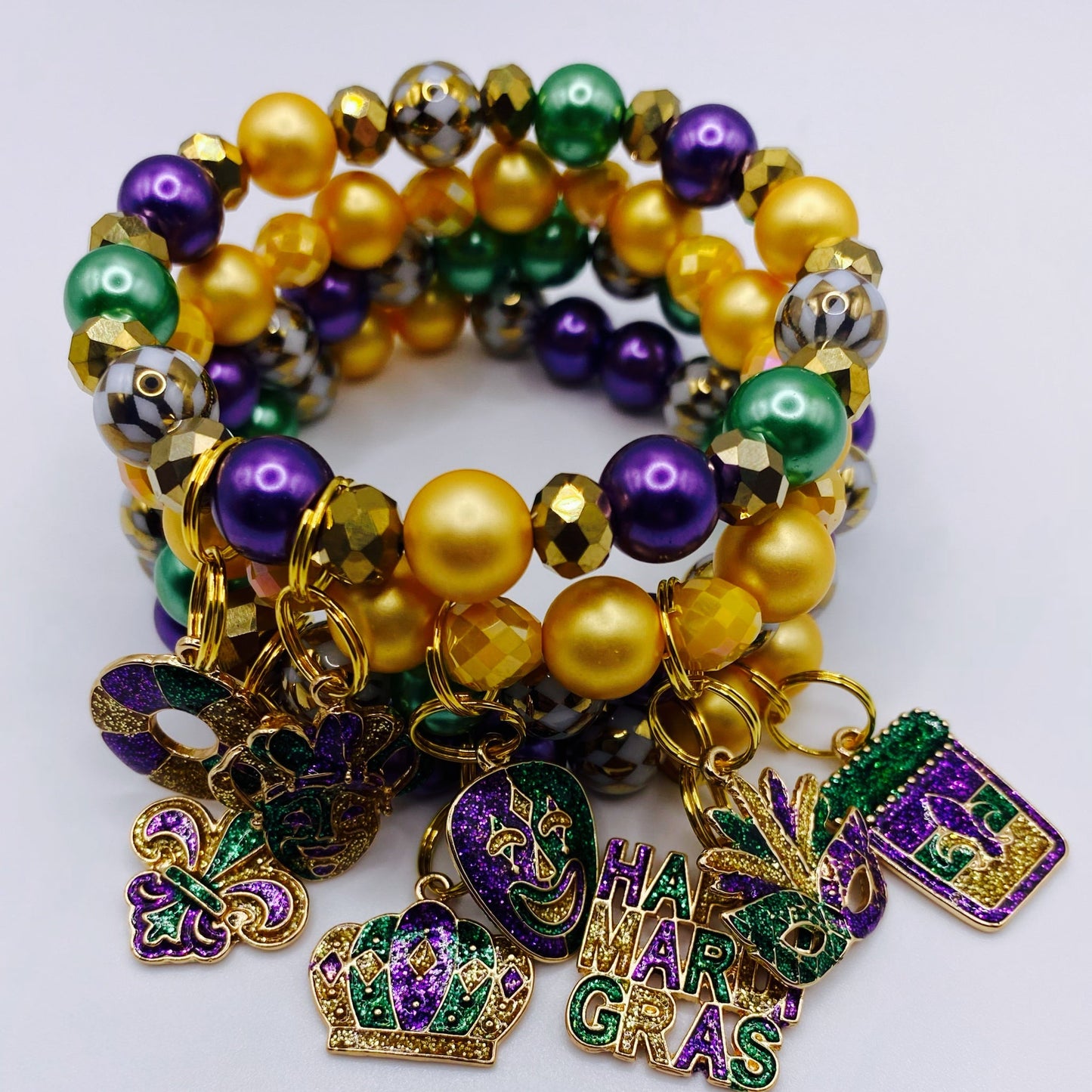 HAPPY MARDI GRAS 4pc Bracelet Set - Joanell Creations