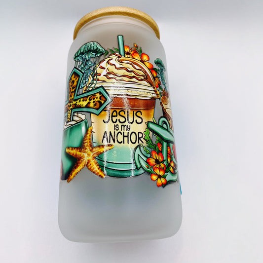 Jesus Is My Anchor Glass Tumbler With (UVDTF) Wrap - Joanell Creations