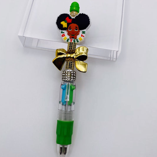 *NEW* Multi Color Juneteenth Afro Puff Girl Beaded Ink Pen - Joanell Creations
