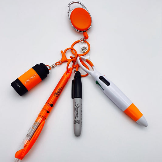 Orange Carabiner Badge Holder With Accessories - Joanell Creations