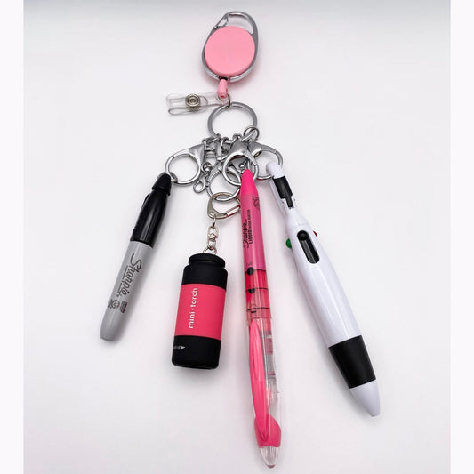 Pink Carabiner Badge Holder With Accessories - Joanell Creations