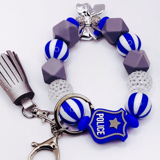 POLICE Beaded Keychain Wristlet - Joanell Creations