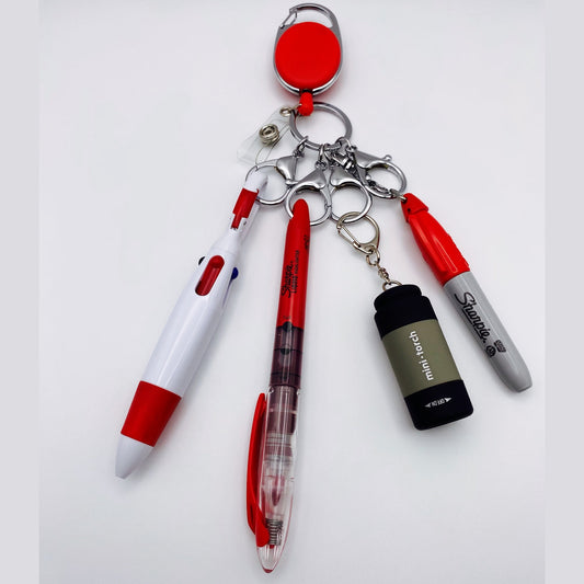 Red Carabiner Badge Holder With Accessories - Joanell Creations