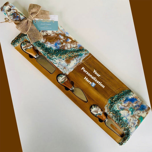 Resin Art Charcuterie Serving Board- Click to add personalization details - Joanell Creations