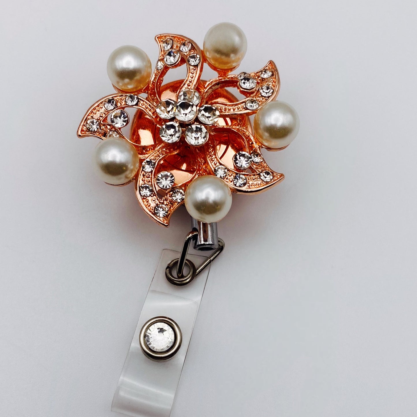 Rose Gold Floral Badge Holder - Joanell Creations