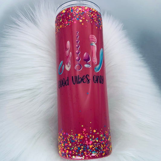 Wine Red Good Vibes Only Adult Tumbler - Joanell Creations