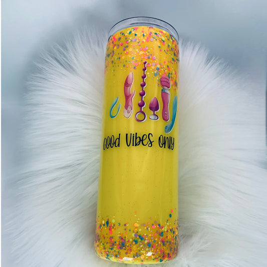 Yellow Good Vibes Only Adult Tumbler - Joanell Creations